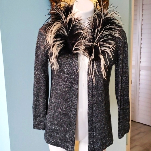 Vintage Back and Silver Jacket with Boa - Picture 1 of 9